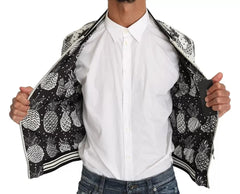 Dolce & Gabbana White Black Pineapple Bomber Coat Jacket - IT44 | XS - Bomber Jackets