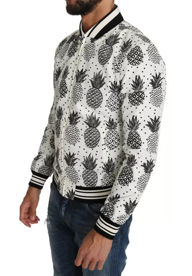 Dolce & Gabbana White Black Pineapple Bomber Coat Jacket - IT44 | XS - Bomber Jackets