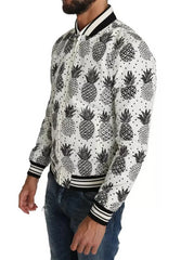 Dolce & Gabbana White Black Pineapple Bomber Coat Jacket - IT44 | XS - Bomber Jackets