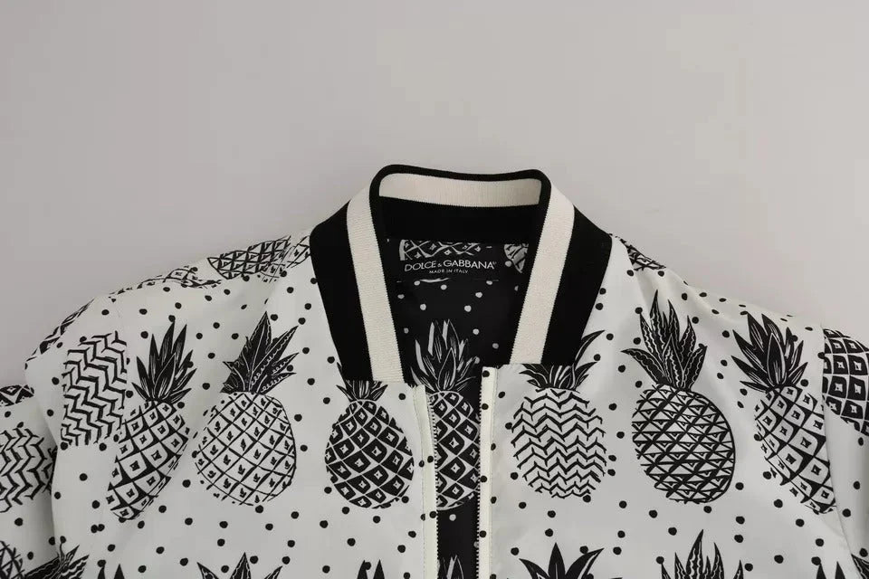 Dolce & Gabbana White Black Pineapple Bomber Coat Jacket - IT44 | XS - Bomber Jackets