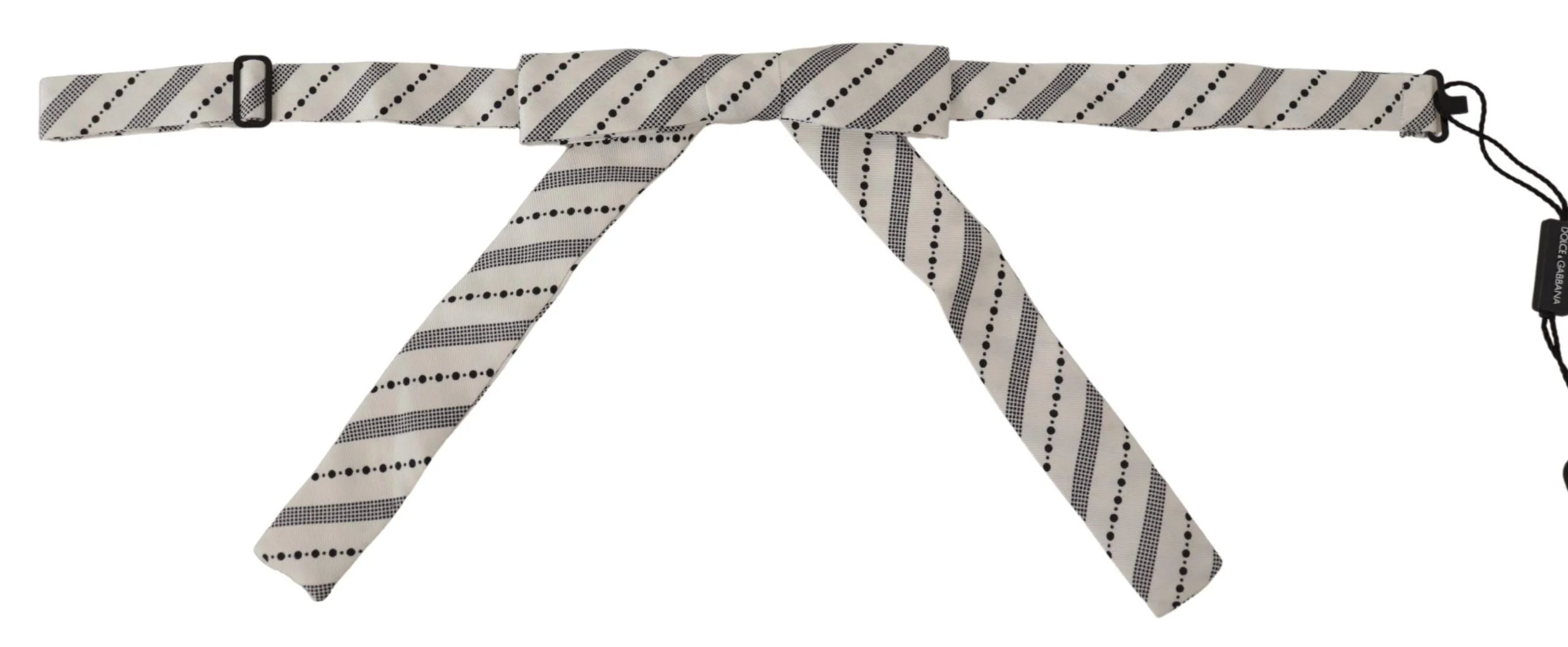 Dolce & Gabbana White Black Polka Dot 100% Silk Neck Papillon Bow Tie - Neckties