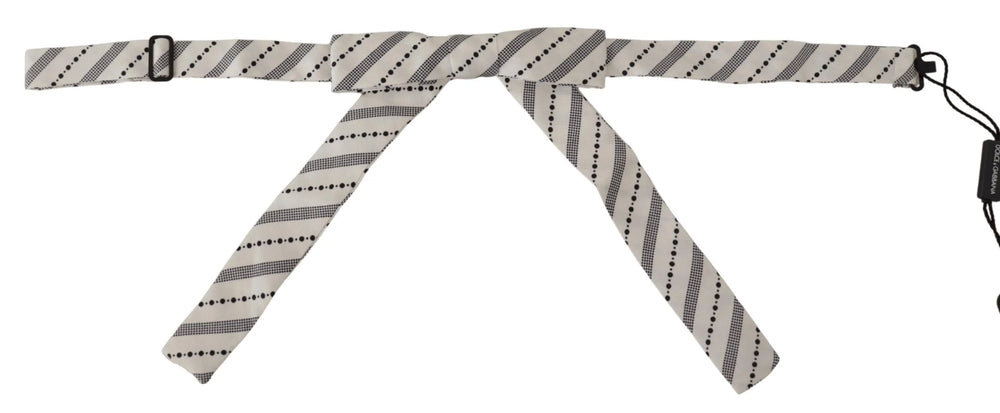 Dolce & Gabbana White Black Polka Dot 100% Silk Neck Papillon Bow Tie - Neckties