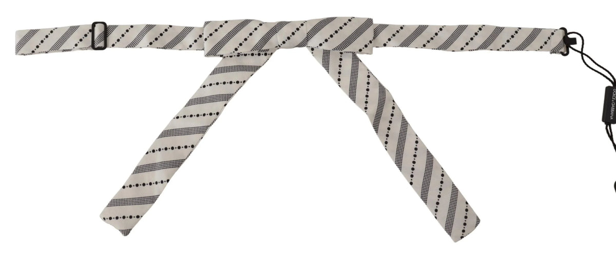 Dolce & Gabbana White Black Polka Dot 100% Silk Neck Papillon Bow Tie - Neckties