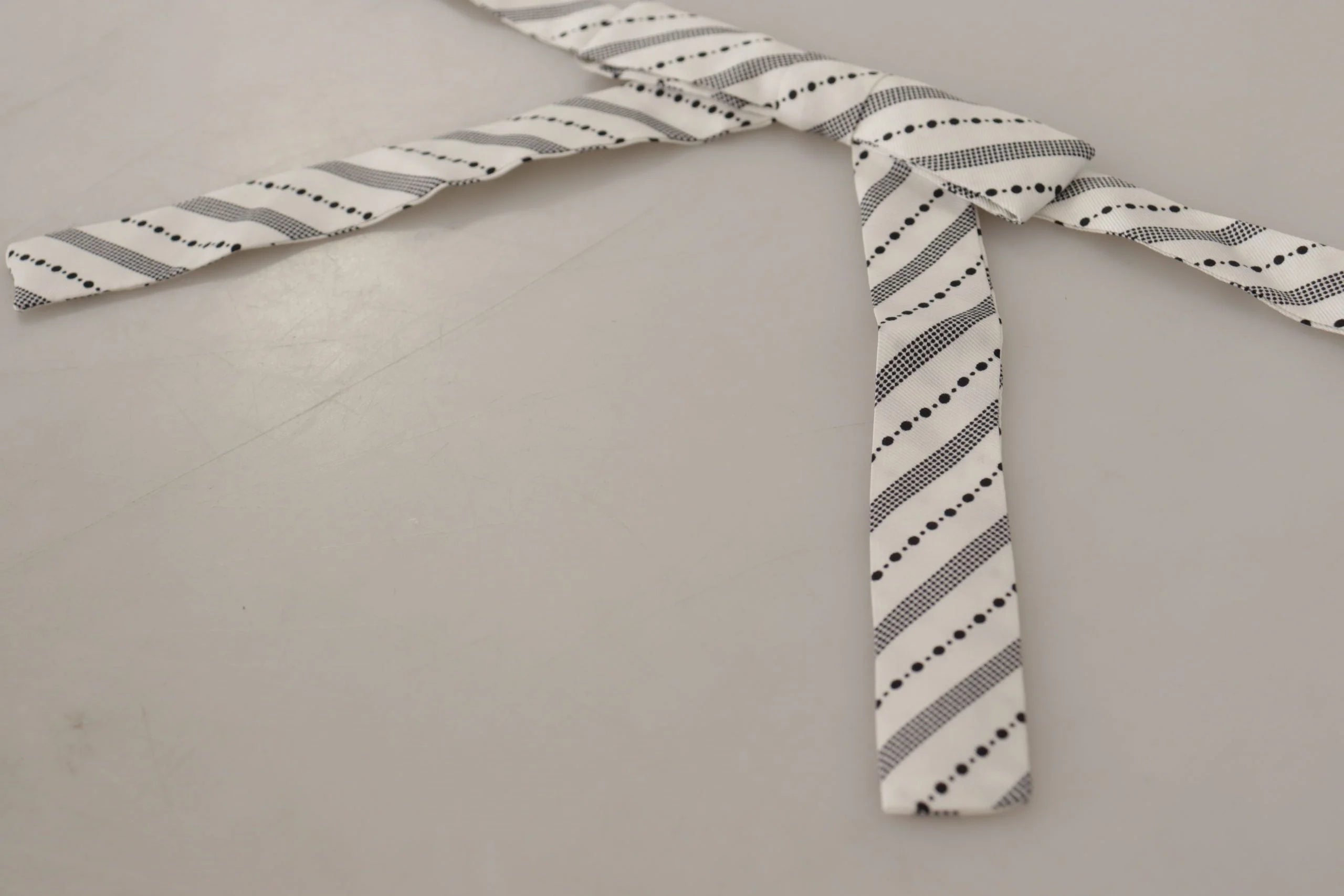 Dolce & Gabbana White Black Polka Dot 100% Silk Neck Papillon Bow Tie - Neckties