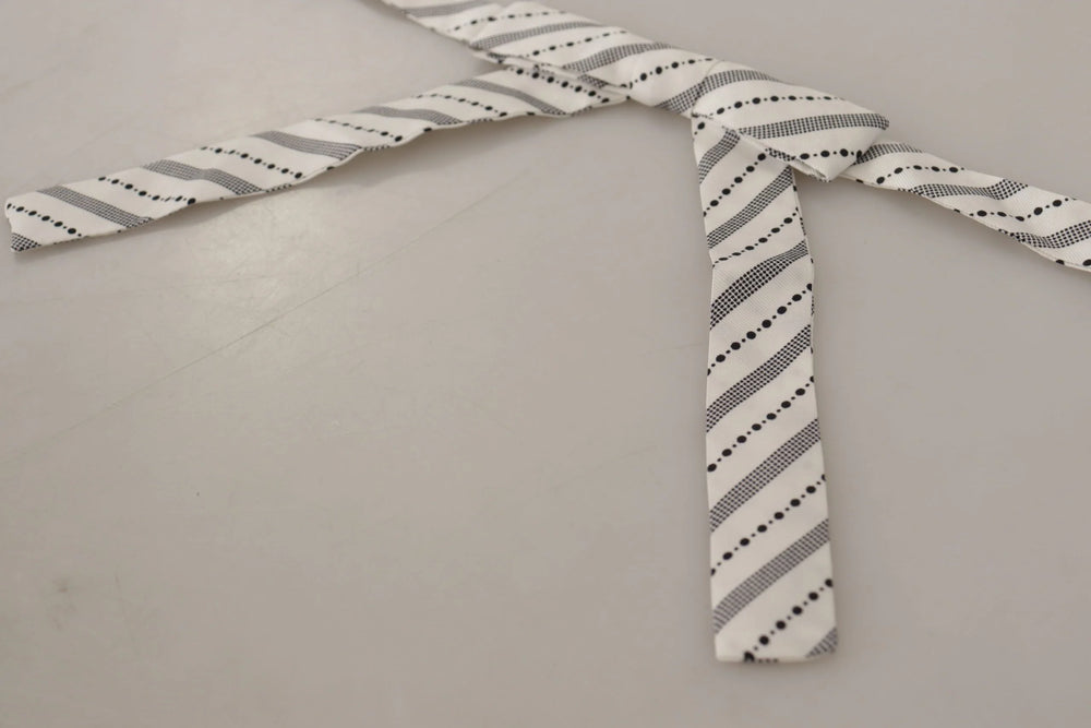 Dolce & Gabbana White Black Polka Dot 100% Silk Neck Papillon Bow Tie - Neckties