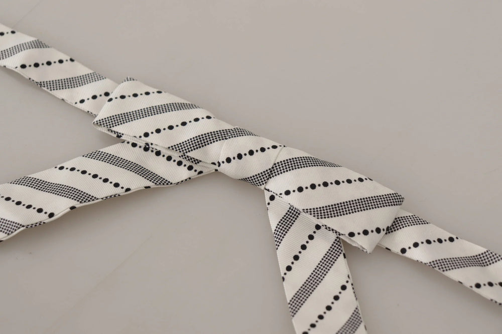 Dolce & Gabbana White Black Polka Dot 100% Silk Neck Papillon Bow Tie - Neckties