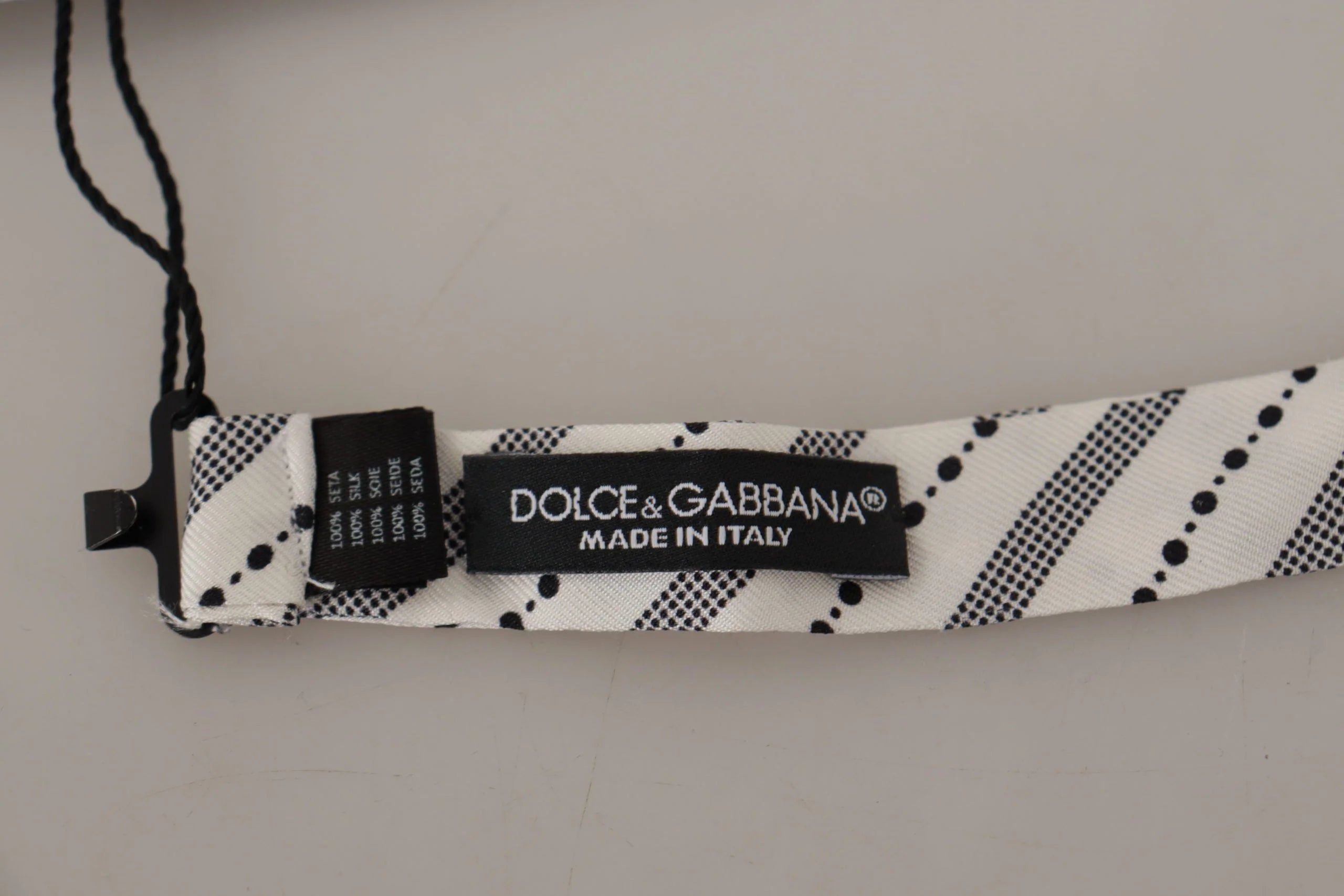 Dolce & Gabbana White Black Polka Dot 100% Silk Neck Papillon Bow Tie - Neckties