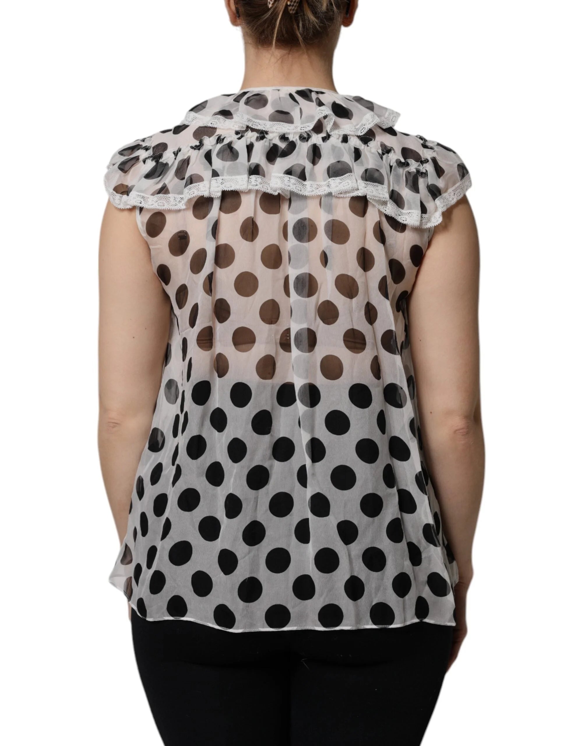 Dolce & Gabbana White Black Polka Dot Cotton Sleeveless Top - Blouses