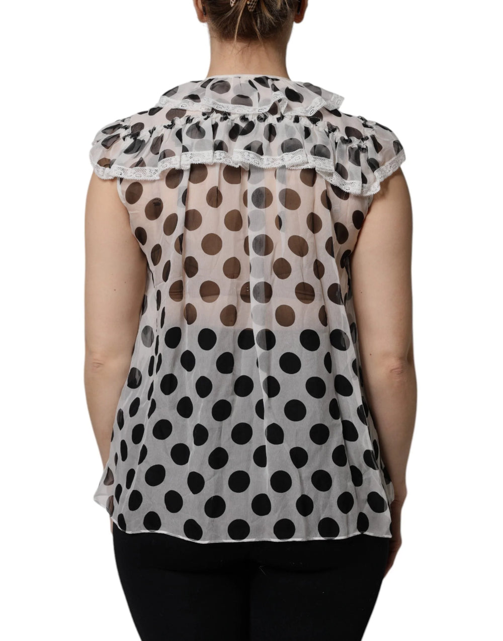 Dolce & Gabbana White Black Polka Dot Cotton Sleeveless Top - Blouses
