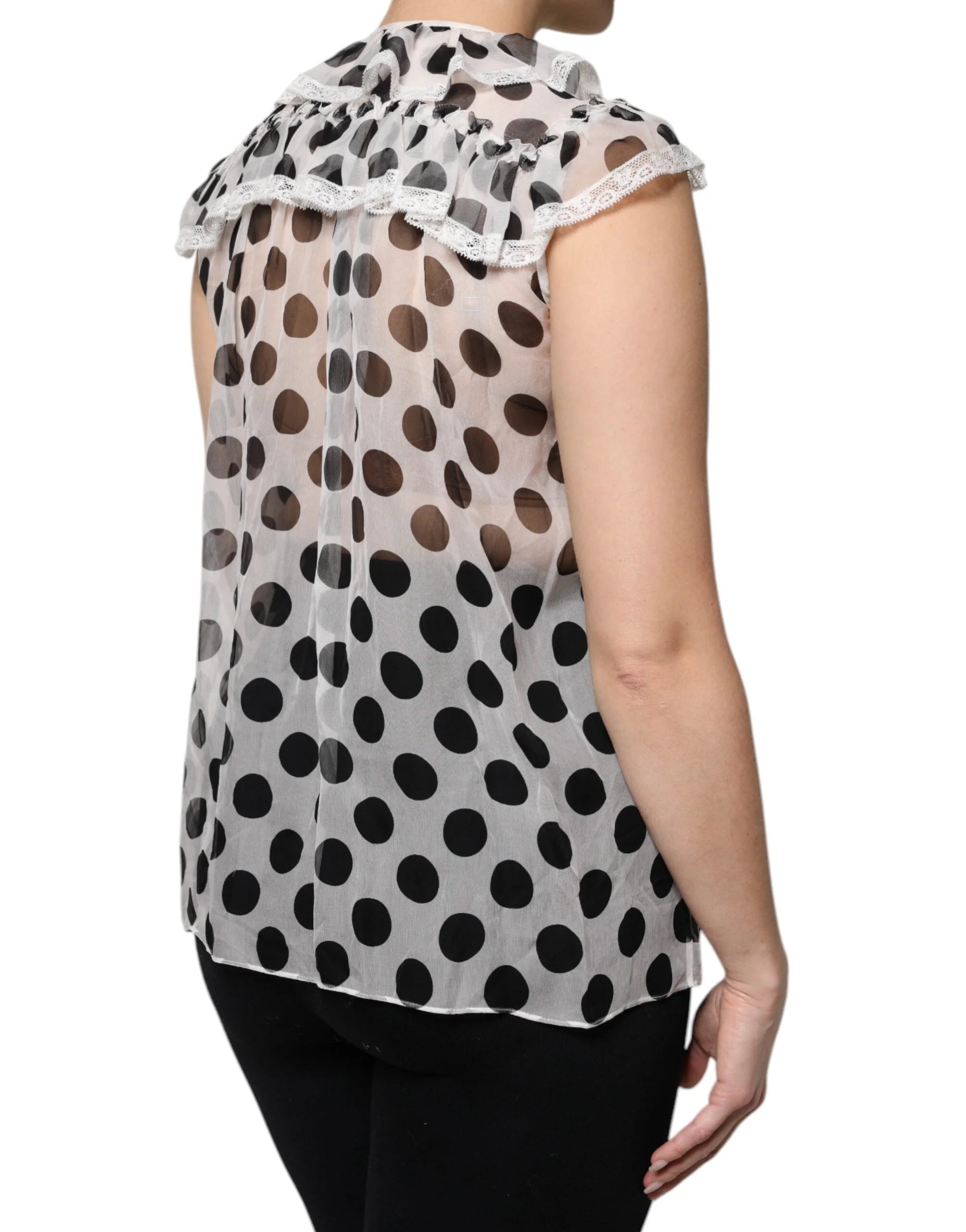 Dolce & Gabbana White Black Polka Dot Cotton Sleeveless Top - Blouses
