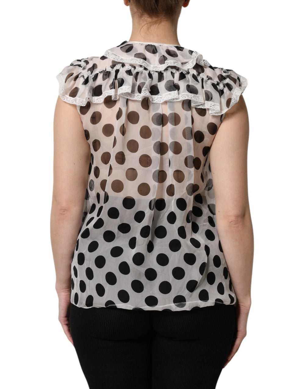 Dolce & Gabbana White Black Polka Dot Cotton Sleeveless Top - Blouses