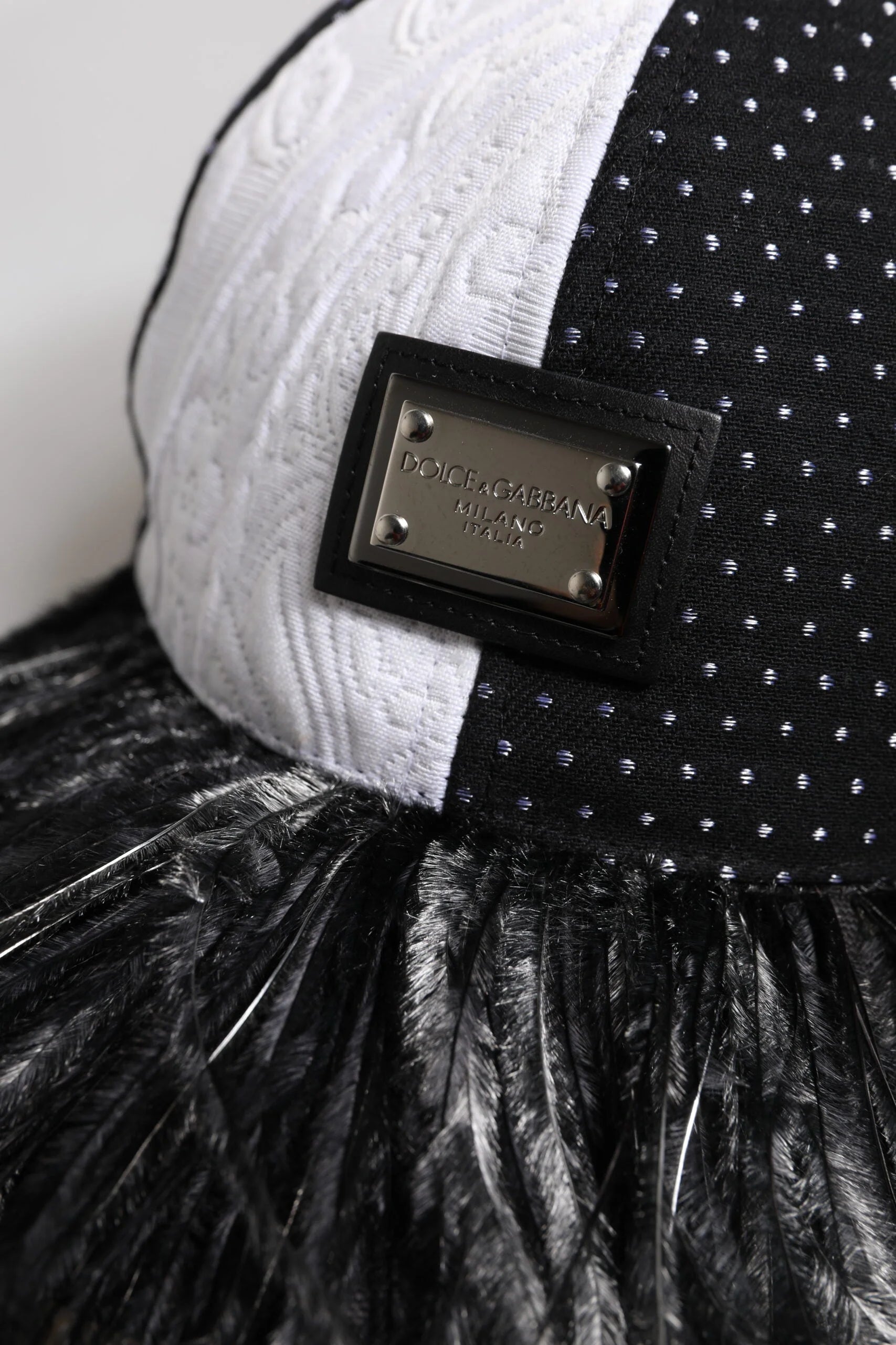 Dolce & Gabbana White Black Polka Dot Feathers Baseball Cap - 56 cm|XS - Baseball Caps