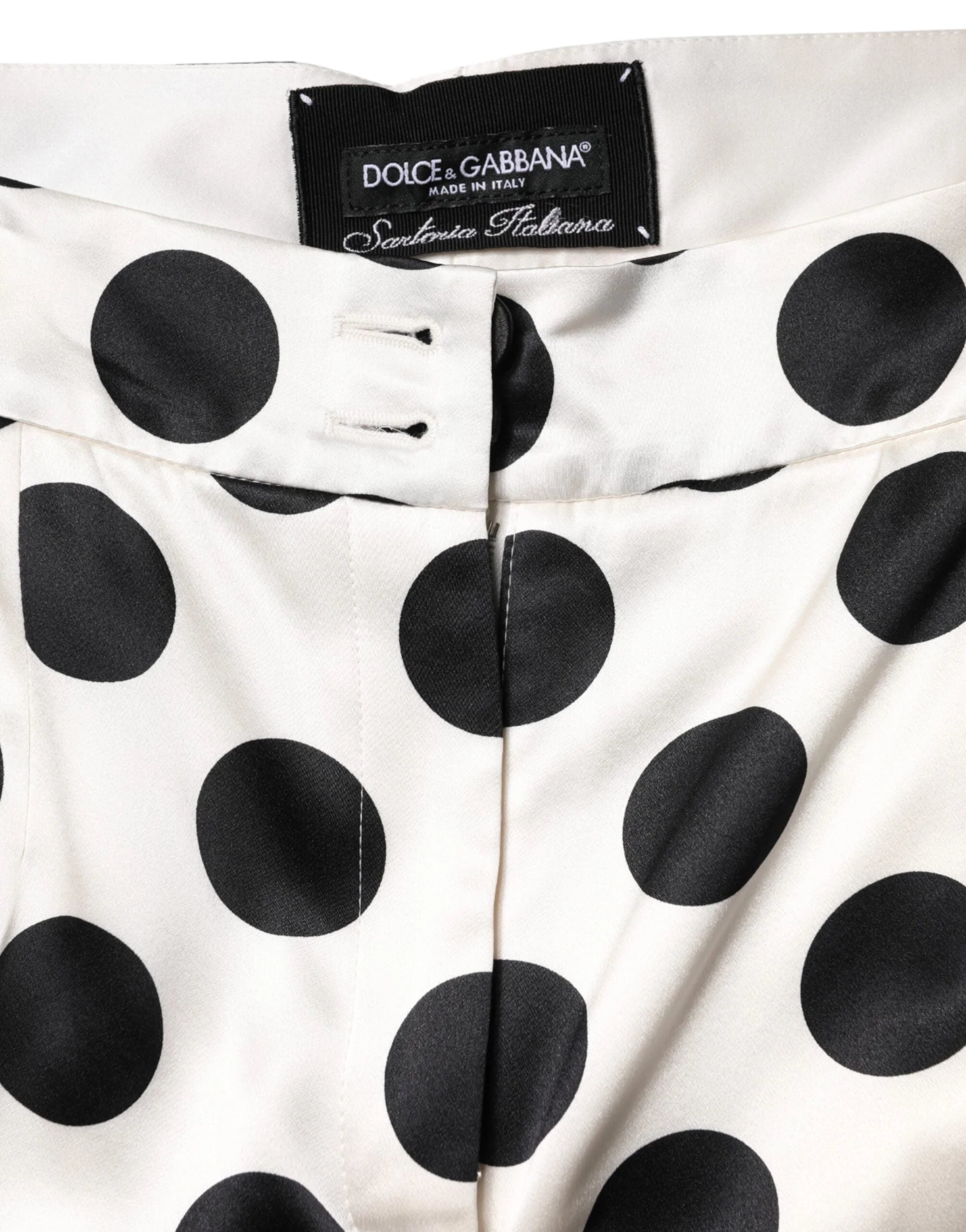 Dolce & Gabbana White Black Polka Dot Silk Mid Waist Cropped Pants - IT48|XXL