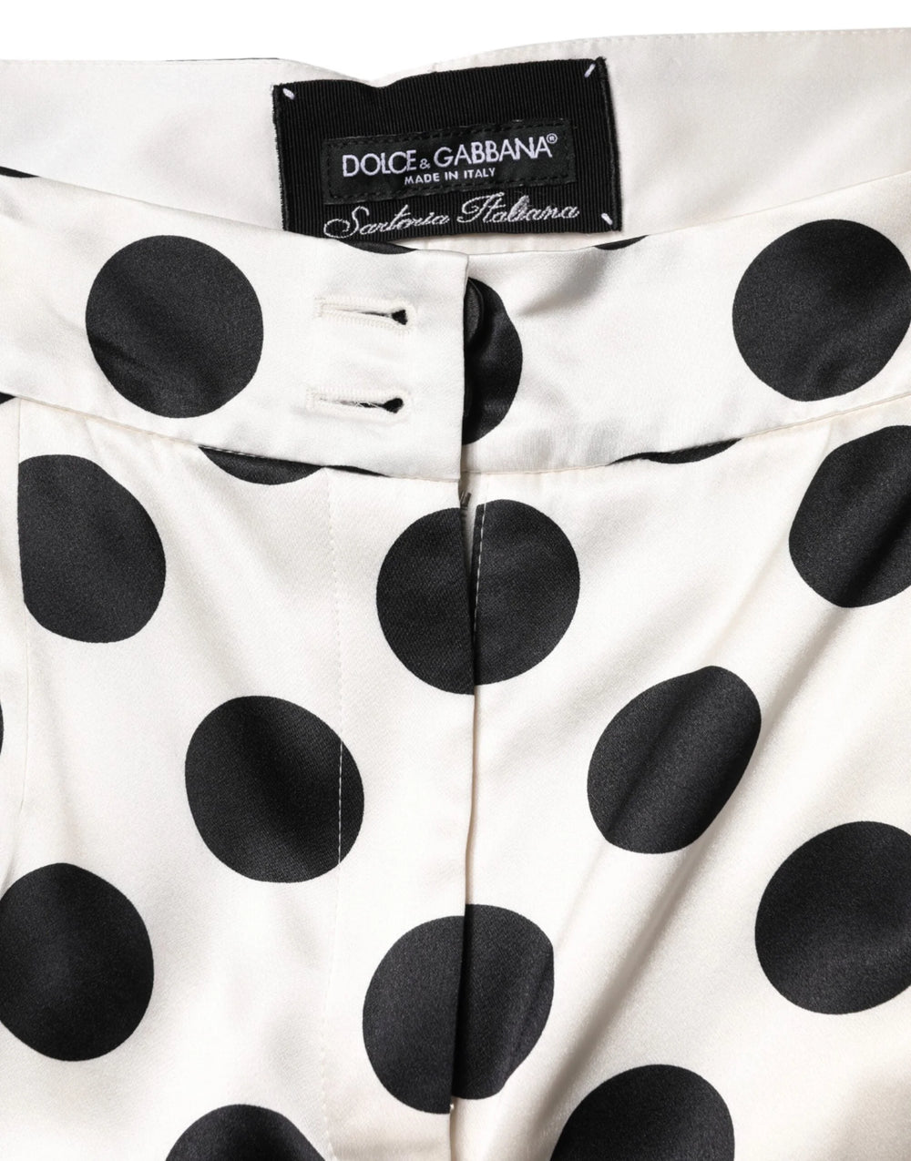 Dolce & Gabbana White Black Polka Dot Silk Mid Waist Cropped Pants - IT48|XXL