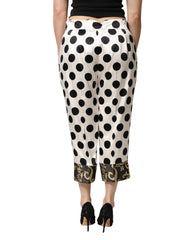 Dolce & Gabbana White Black Polka Dot Silk Mid Waist Cropped Pants - IT48|XXL