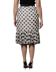 Dolce & Gabbana White Black Polka Dots Knee Length Skirt - Skirts