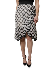 Dolce & Gabbana White Black Polka Dots Knee Length Skirt - Skirts