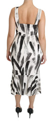 Dolce & Gabbana White Black Printed Sheath Midi Viscose Dress - Dresses