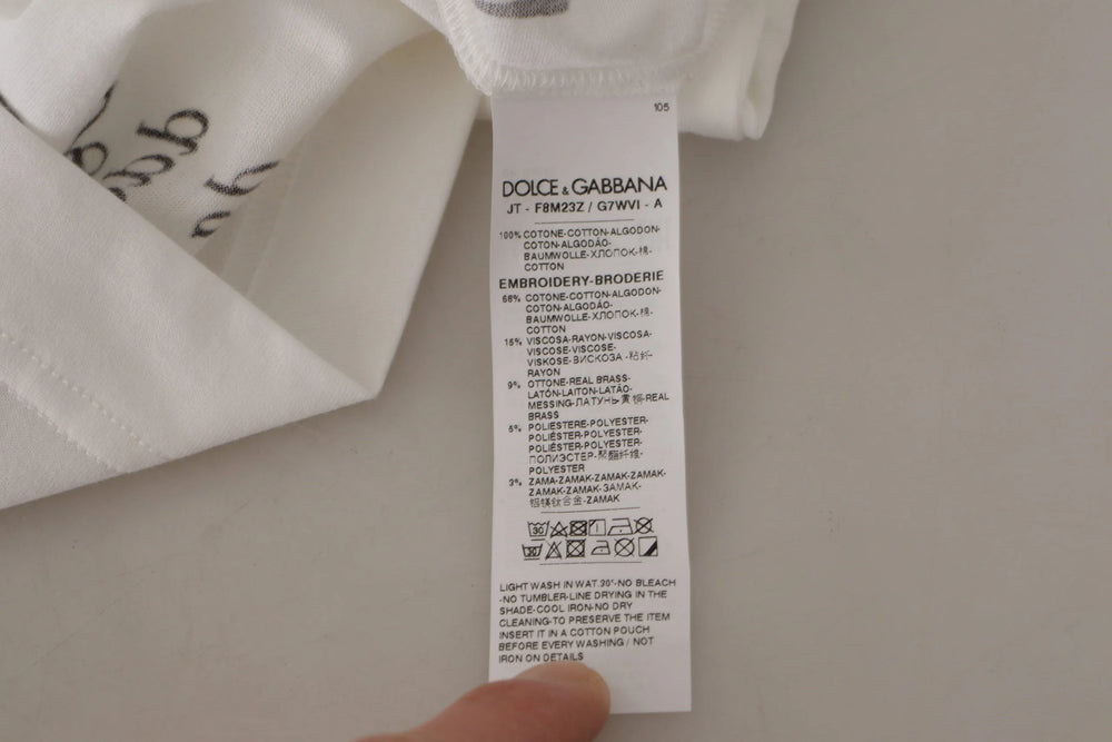 Dolce & Gabbana White Black Roses Crewneck Cotton T-shirt - T-Shirts