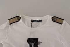 Dolce & Gabbana White Black Roses Crewneck Cotton T-shirt - T-Shirts