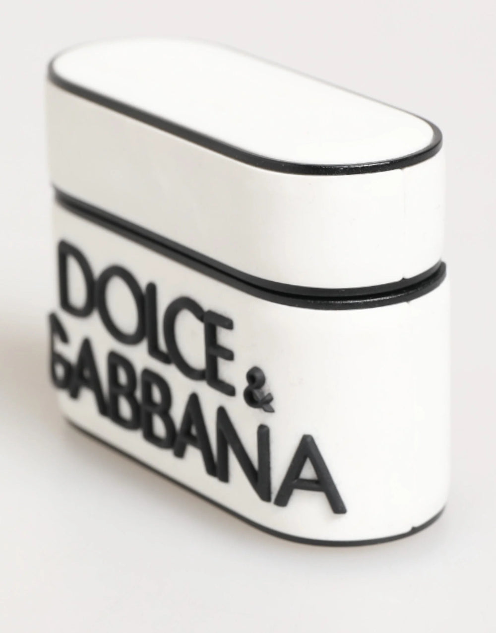 Dolce & Gabbana White Black Rubber Logo Embossed Accessory Airpods Case - Headphone Carrying Cases