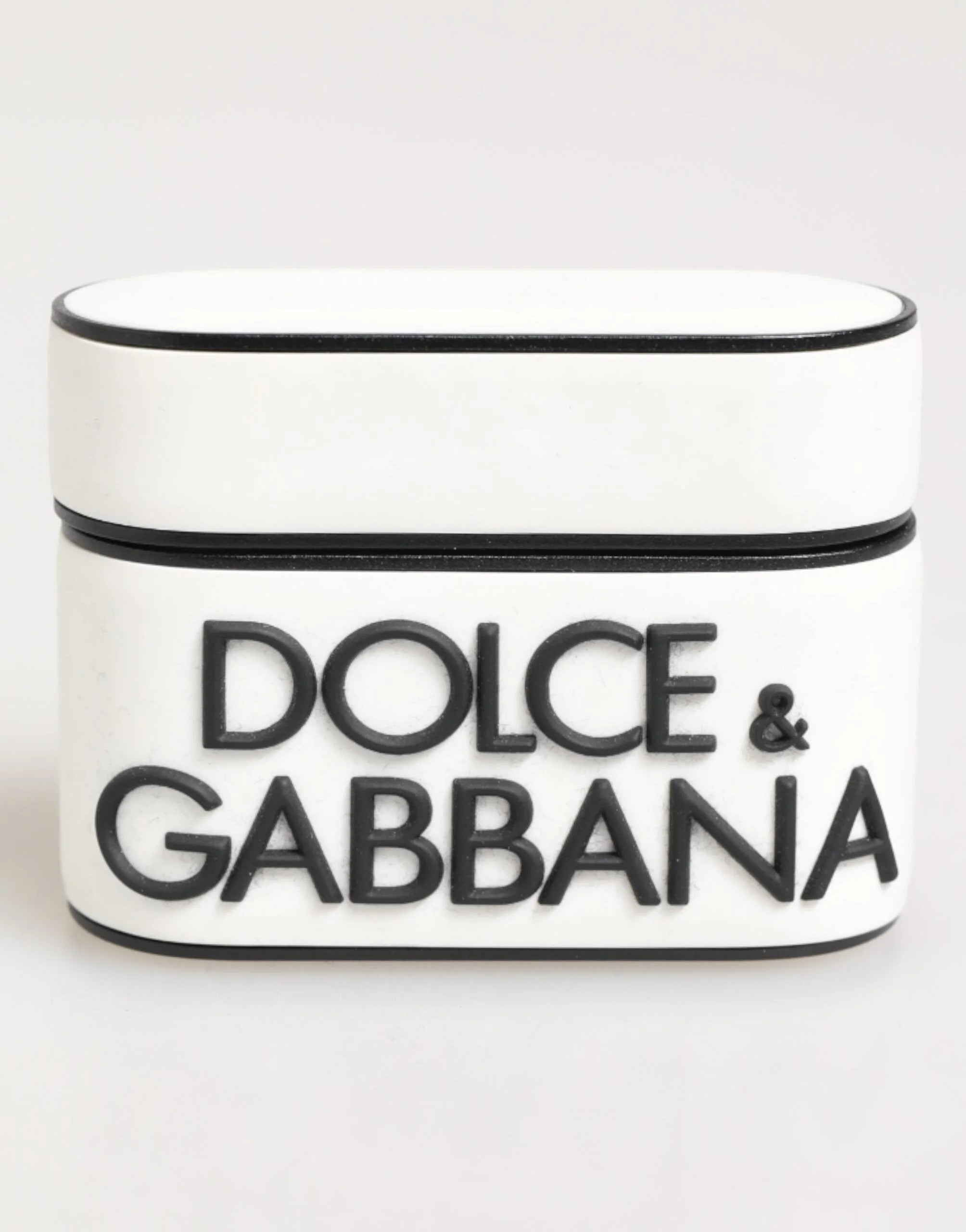 Dolce & Gabbana White Black Rubber Logo Embossed Accessory Airpods Case - Headphone Carrying Cases