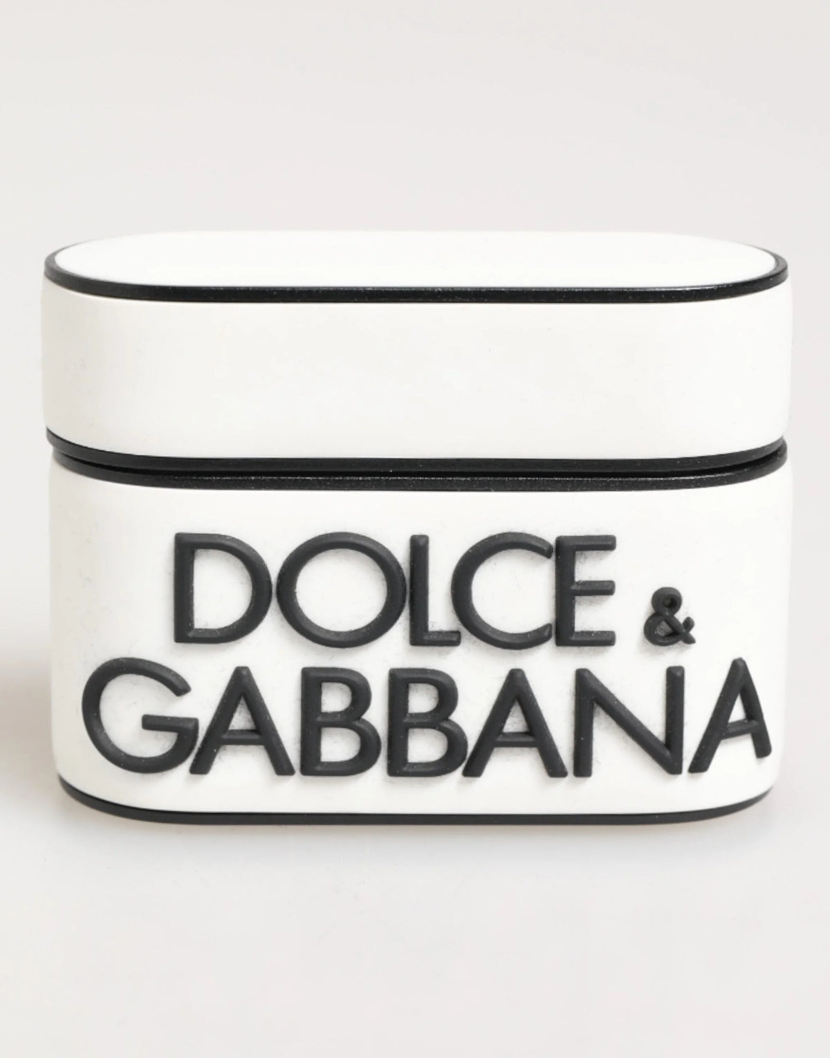 Dolce & Gabbana White Black Rubber Logo Embossed Accessory Airpods Case - Headphone Carrying Cases