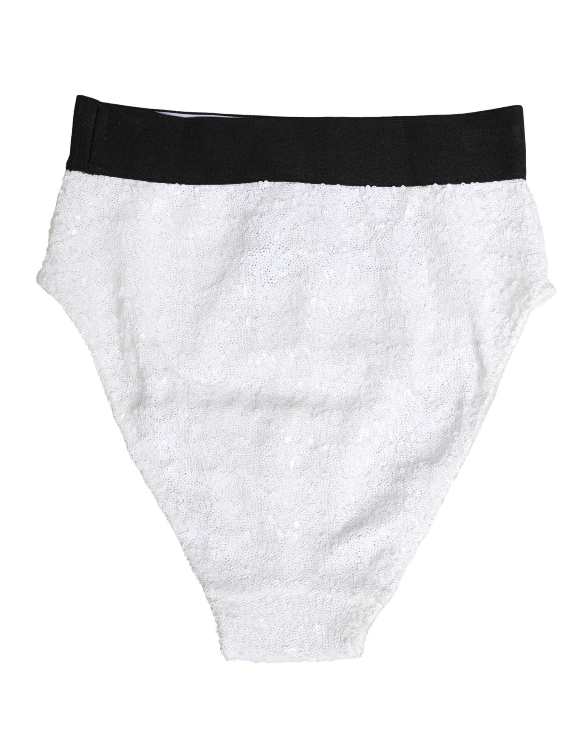 Dolce & Gabbana Witte Zwarte Pailletten Hoge Taille Slip Ondergoed - IT2 | S