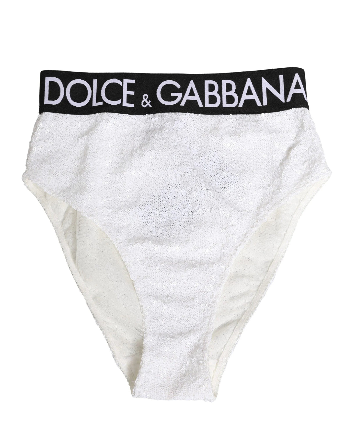 Dolce & Gabbana Witte Zwarte Sequins Hoge Taille Slip Ondergoed - IT2 | S
