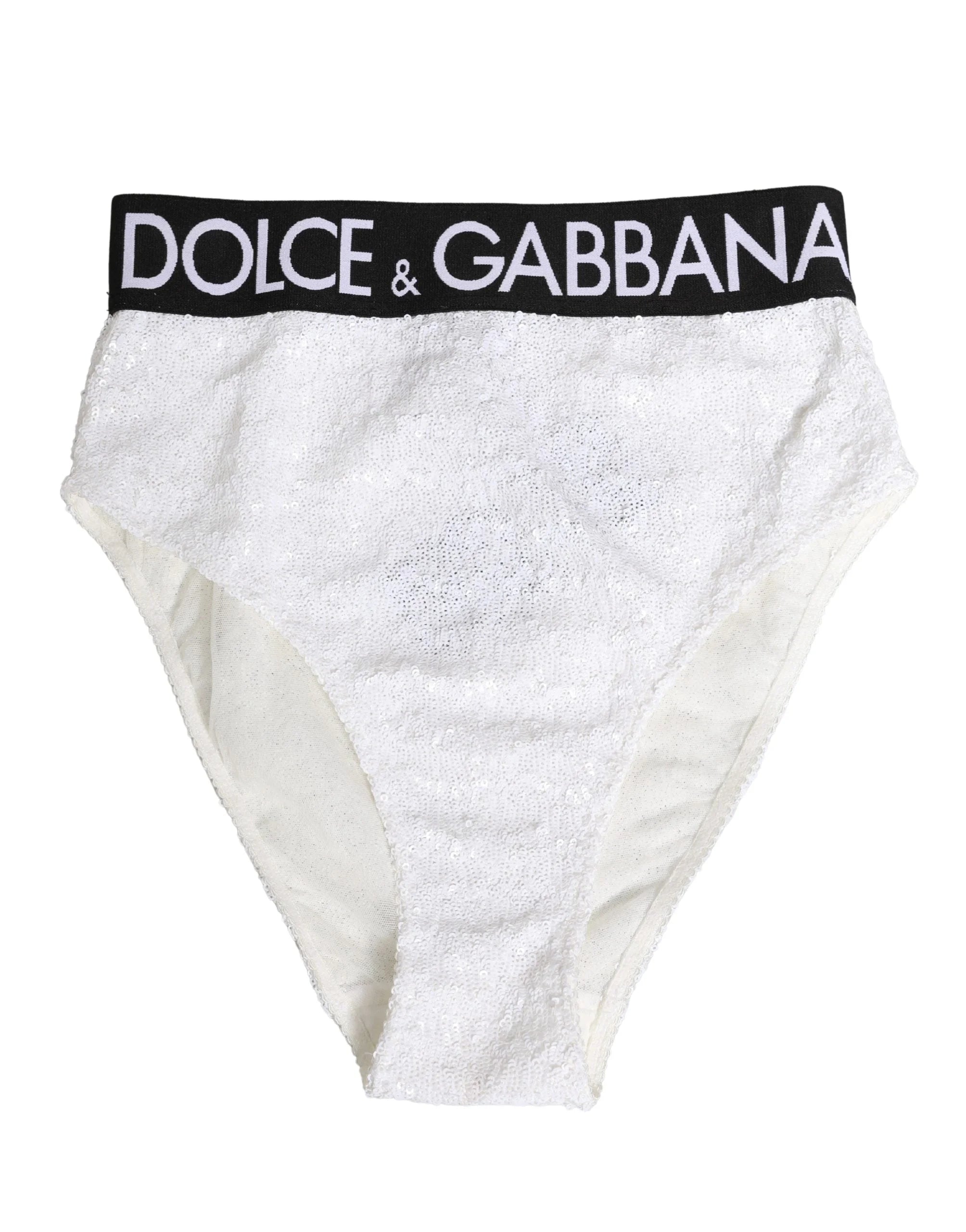 Dolce & Gabbana Witte Zwarte Pailletten Hoge Taille Slip Ondergoed - IT2 | S