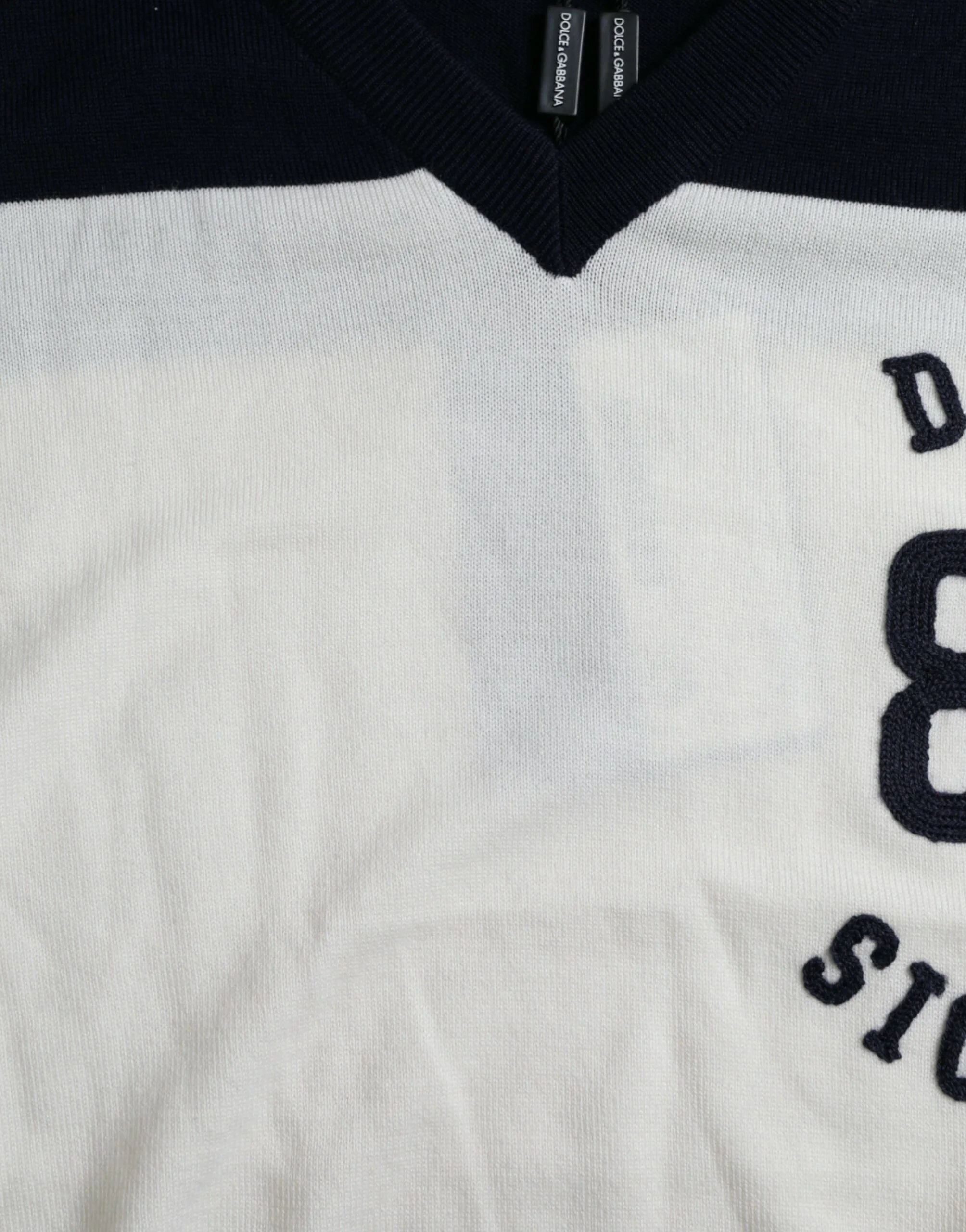 Dolce & Gabbana White Black SICILIA Henley Shirt Pullover Sweater - IT44 | XS - Sweaters