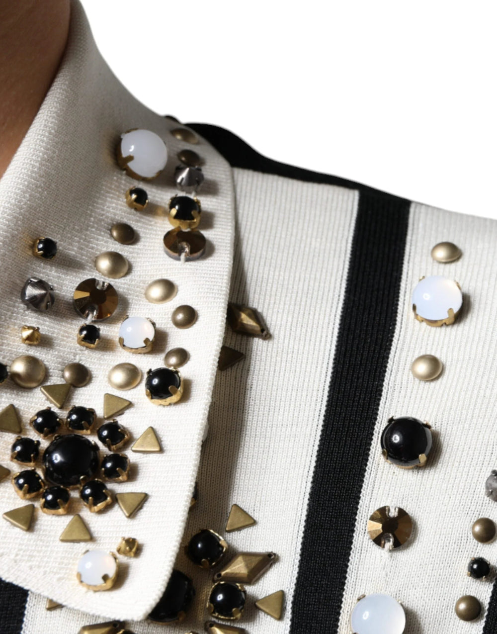 Dolce & Gabbana White Black Silk Studded Stone Crystal Shirt - IT48 | M - Shirts