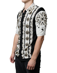 Dolce & Gabbana White Black Silk Studded Stone Crystal Shirt - IT48 | M - Shirts