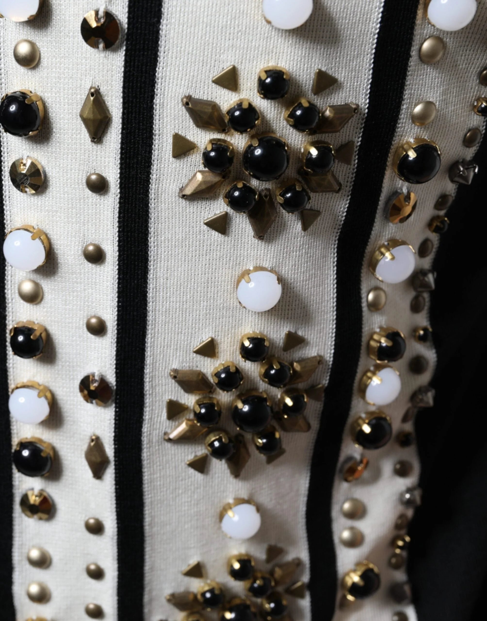 Dolce & Gabbana White Black Silk Studded Stone Crystal Shirt - IT48 | M - Shirts