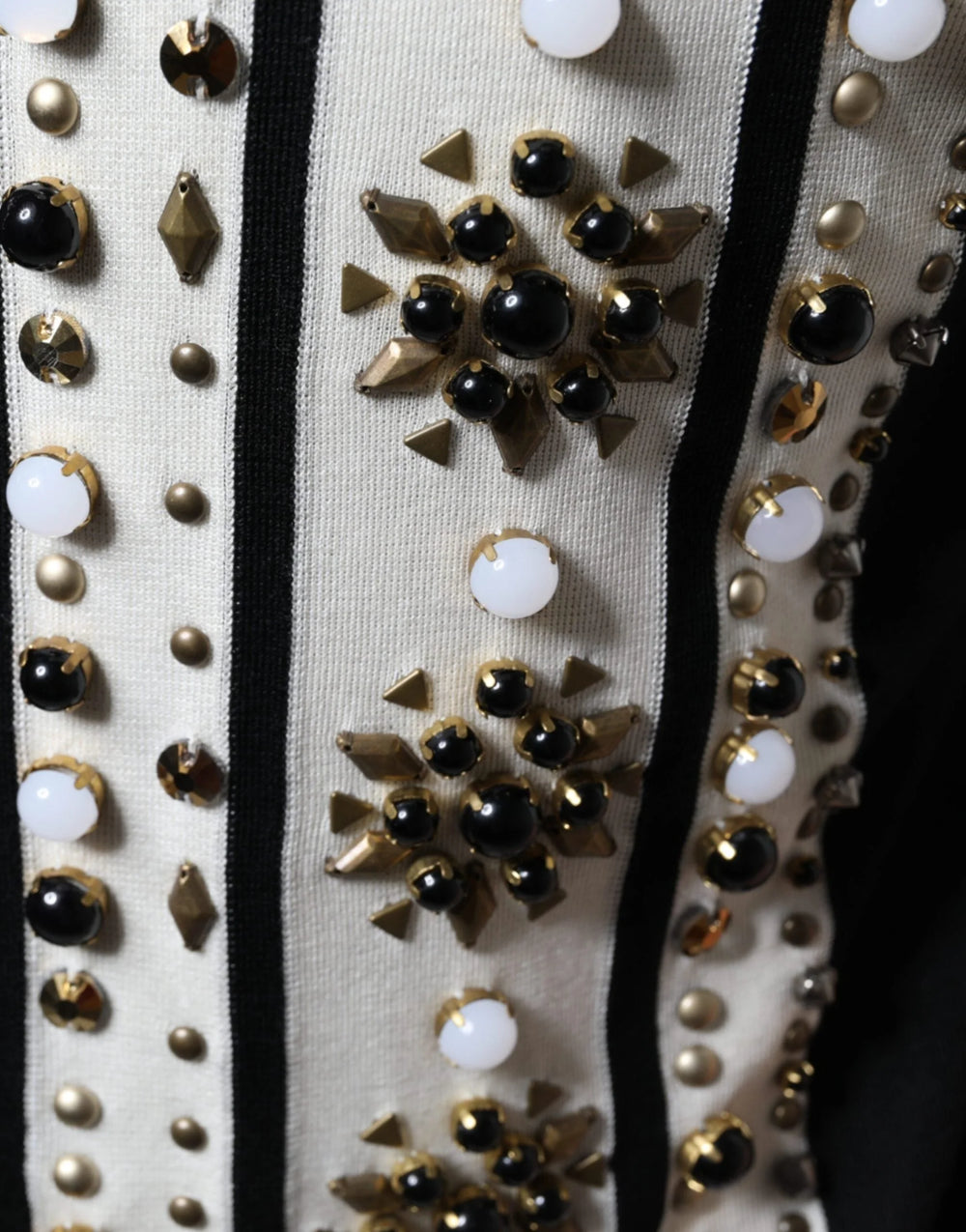 Dolce & Gabbana White Black Silk Studded Stone Crystal Shirt - IT48 | M - Shirts