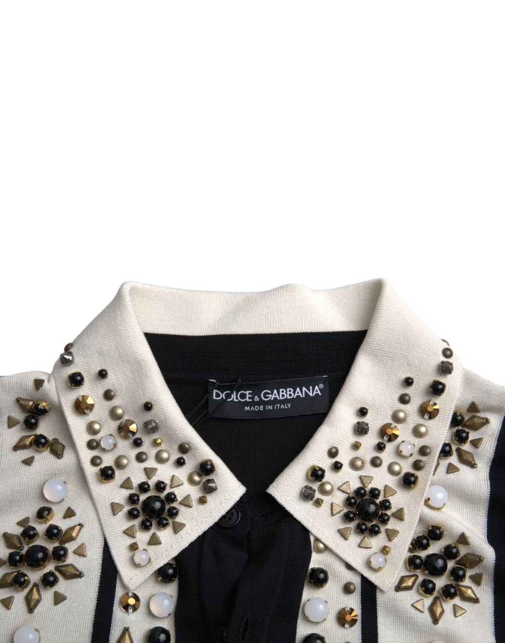 Dolce & Gabbana White Black Silk Studded Stone Crystal Shirt - IT50 | L - Shirts