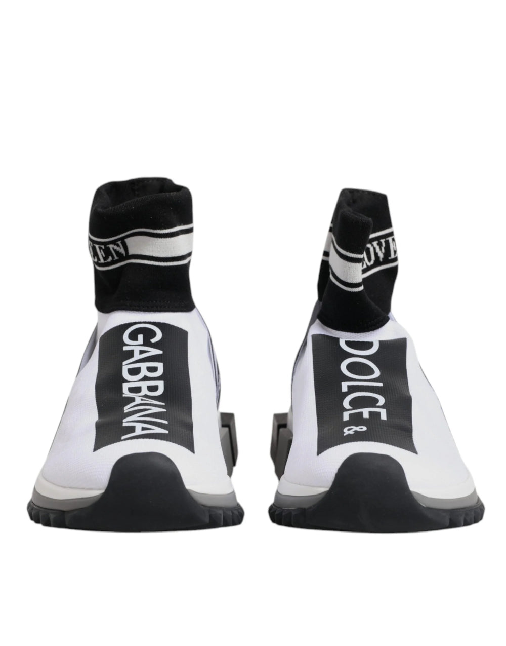 Dolce & Gabbana Sorrento high-top sok-sneakers i hvid og sort teknisk strik med iøjnefaldende logo-branding.