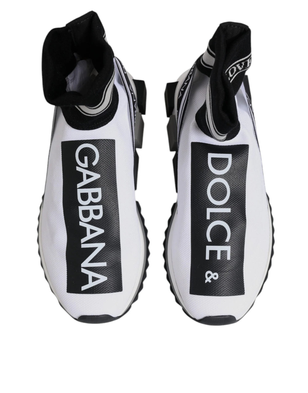 Sideprofil af Dolce & Gabbana Sorrento sneakers med en geometrisk chunky sål og stretch-mesh-overdel.