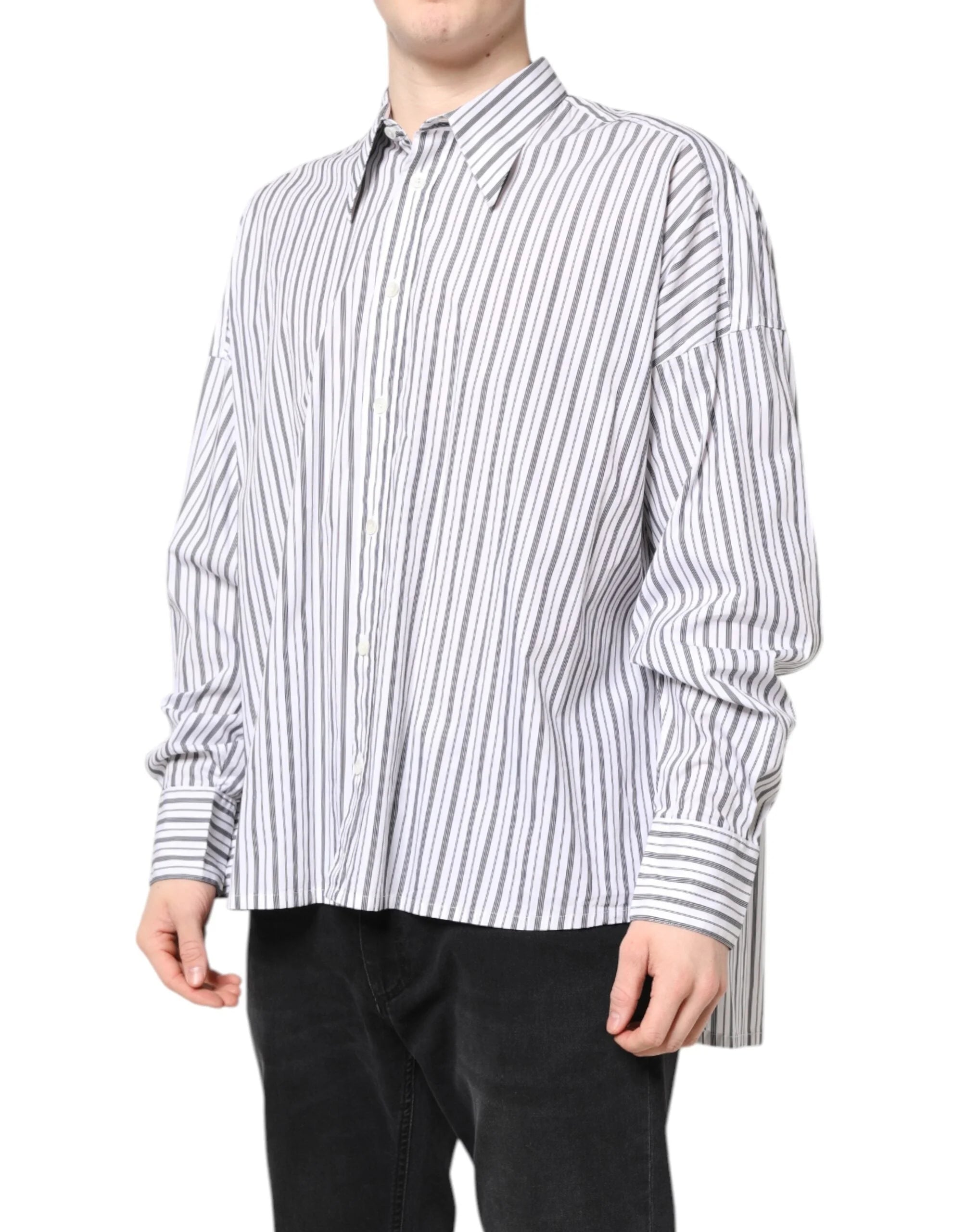 Dolce & Gabbana White Black Stripe Button Down Casual Shirt - IT40 | M - Shirts