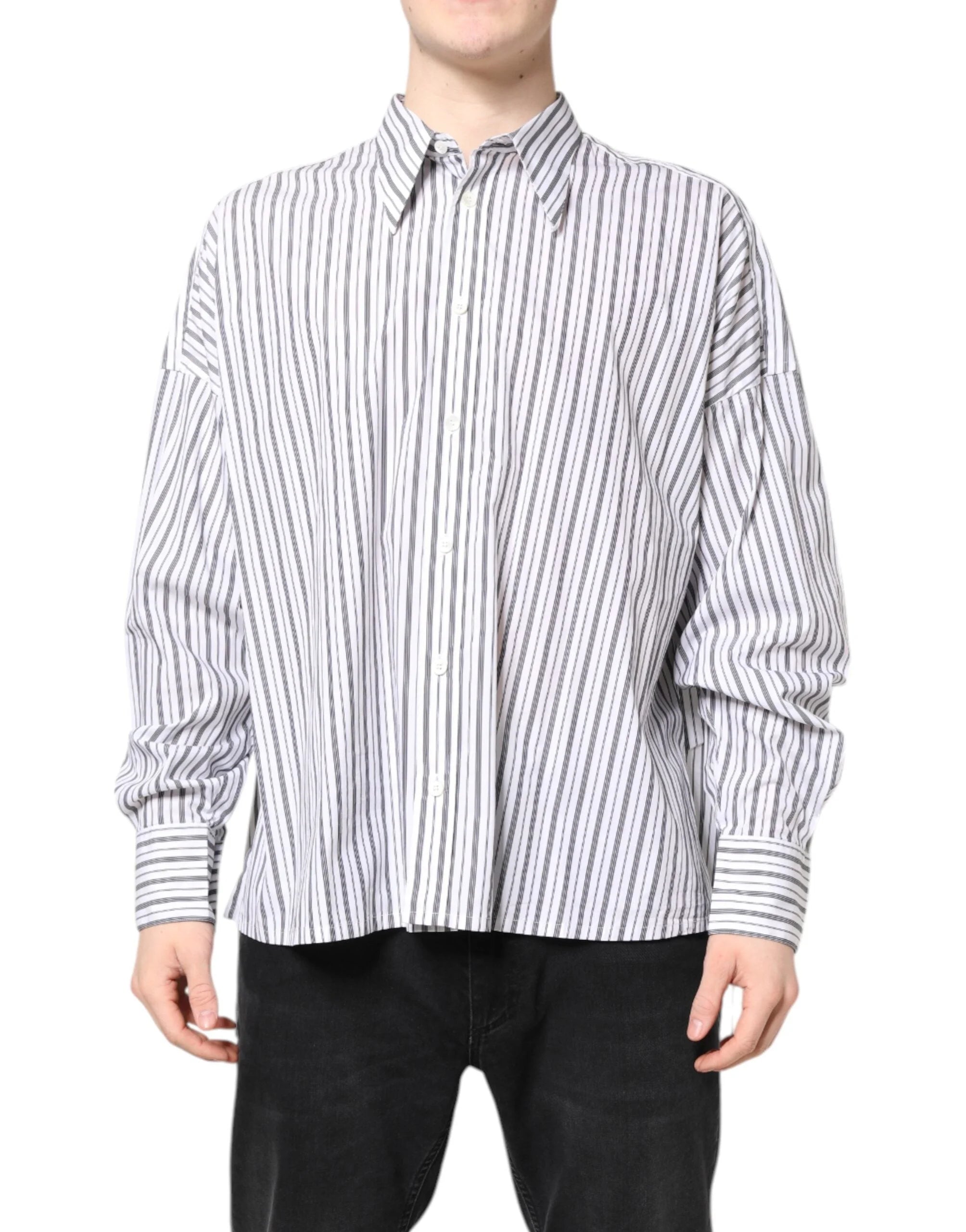 Dolce & Gabbana White Black Stripe Button Down Casual Shirt - IT40 | M - Shirts