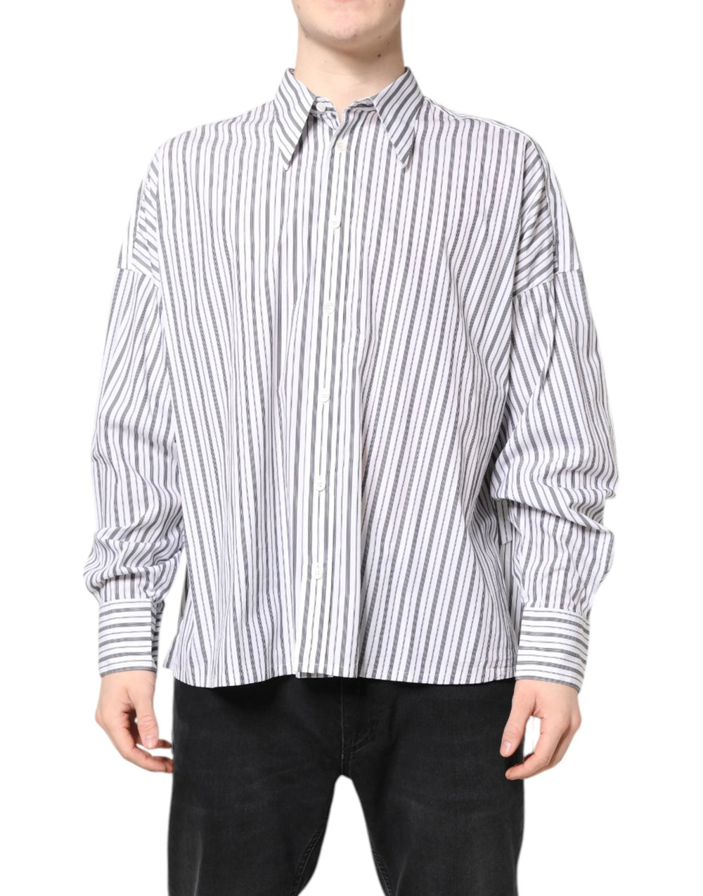Dolce & Gabbana White Black Stripe Button Down Casual Shirt - IT40 | M - Shirts