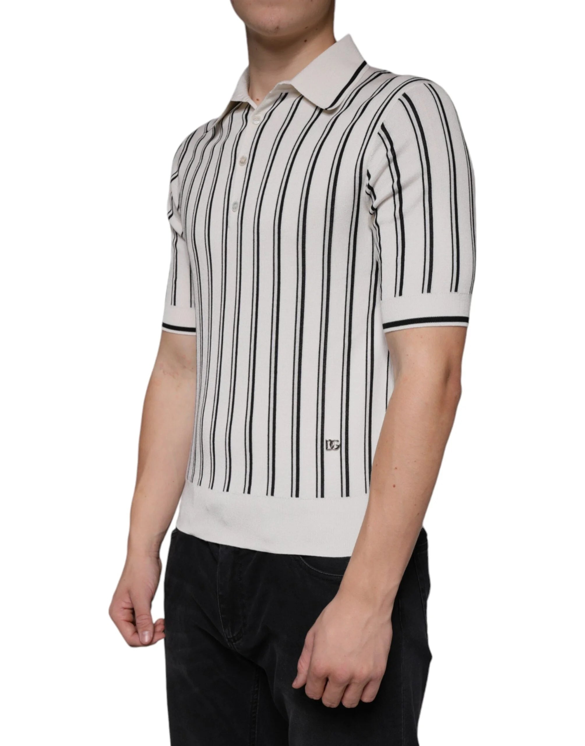 Dolce & Gabbana White Black Stripe Polo Short Sleeve T-shirt - IT44 | XS - Polos