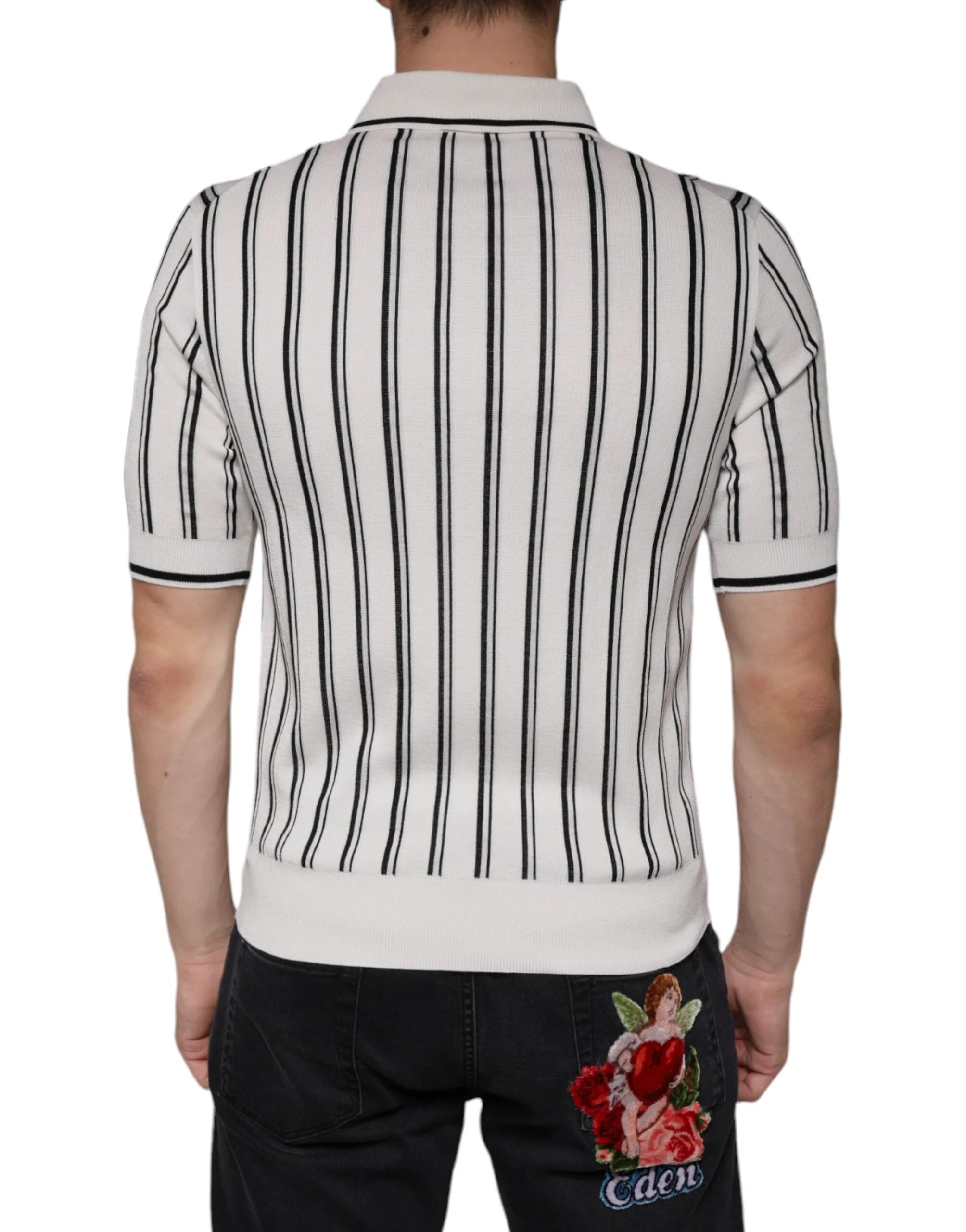 Dolce & Gabbana White Black Stripe Polo Short Sleeve T-shirt - IT44 | XS - Polos