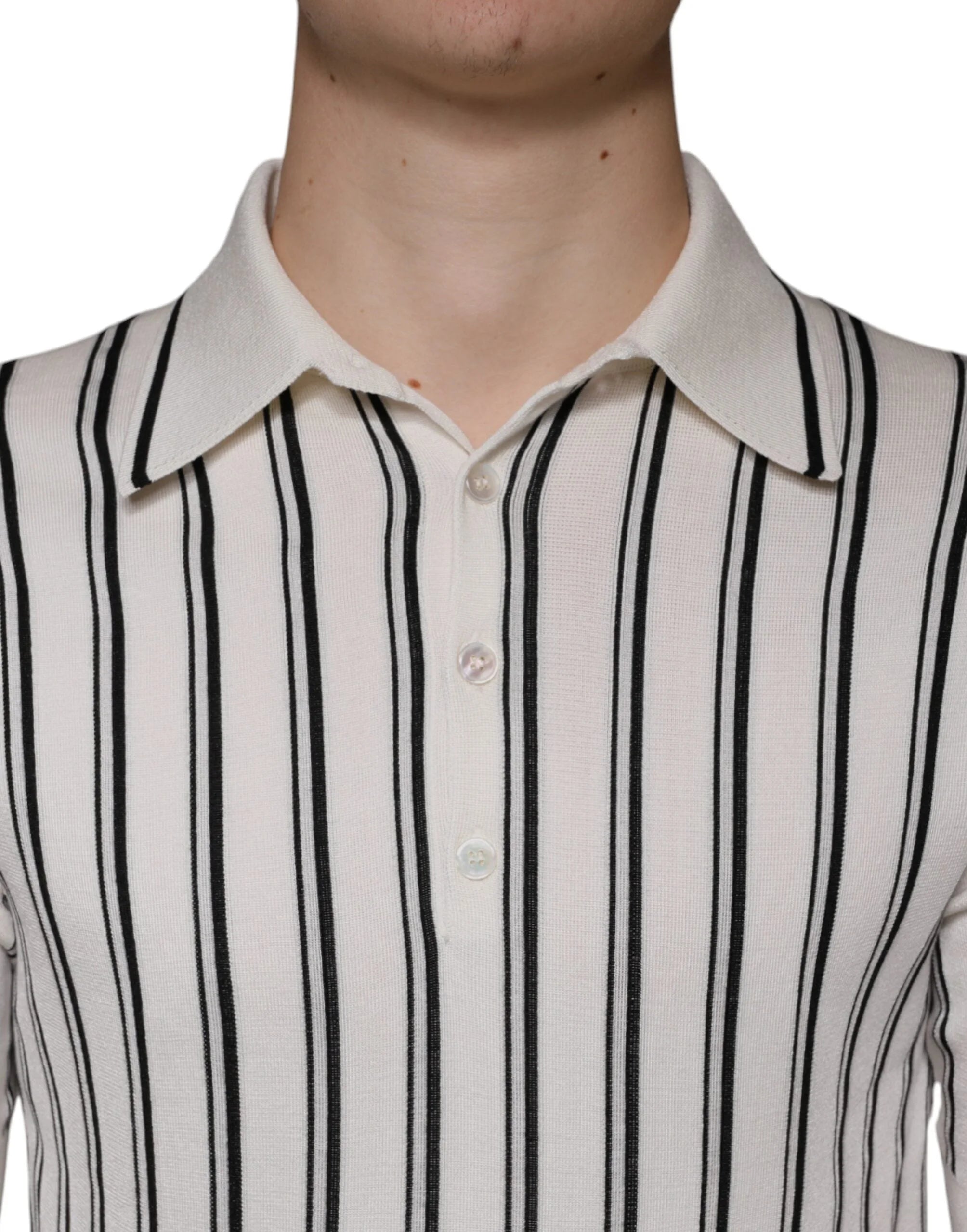 Dolce & Gabbana White Black Stripe Polo Short Sleeve T-shirt - IT44 | XS - Polos