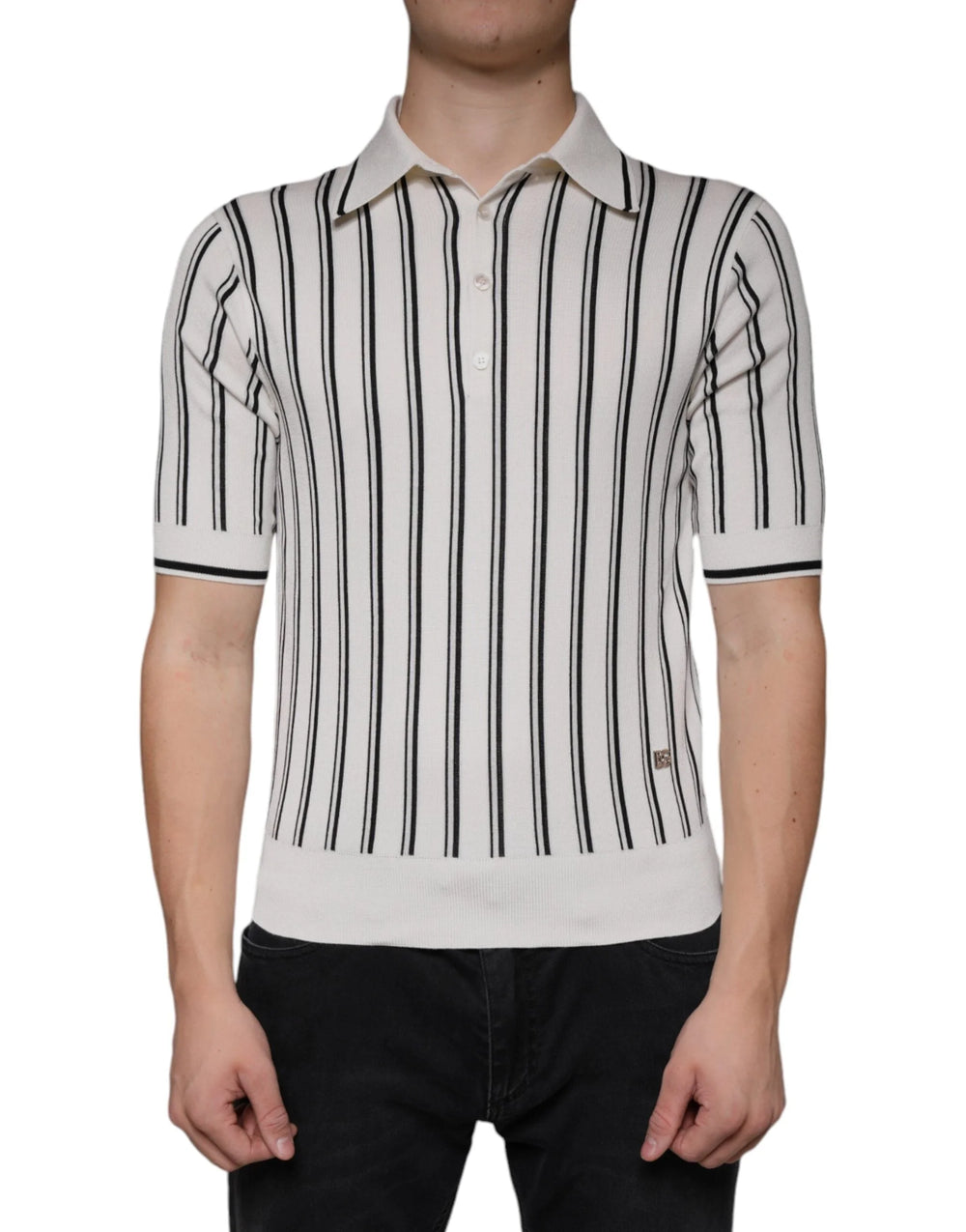 Dolce & Gabbana White Black Stripe Polo Short Sleeve T-shirt - IT44 | XS - Polos
