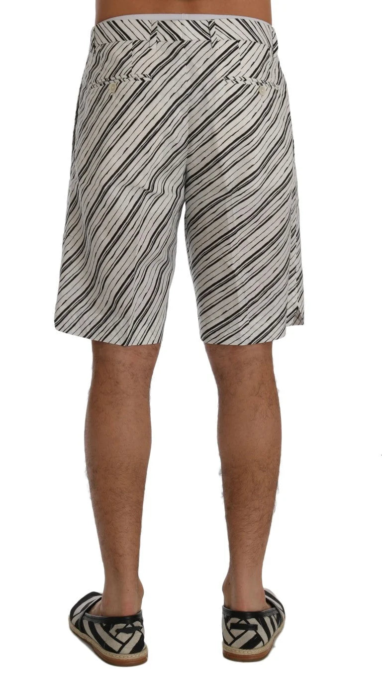Dolce & Gabbana White Black Striped Casual Shorts - Short Trousers