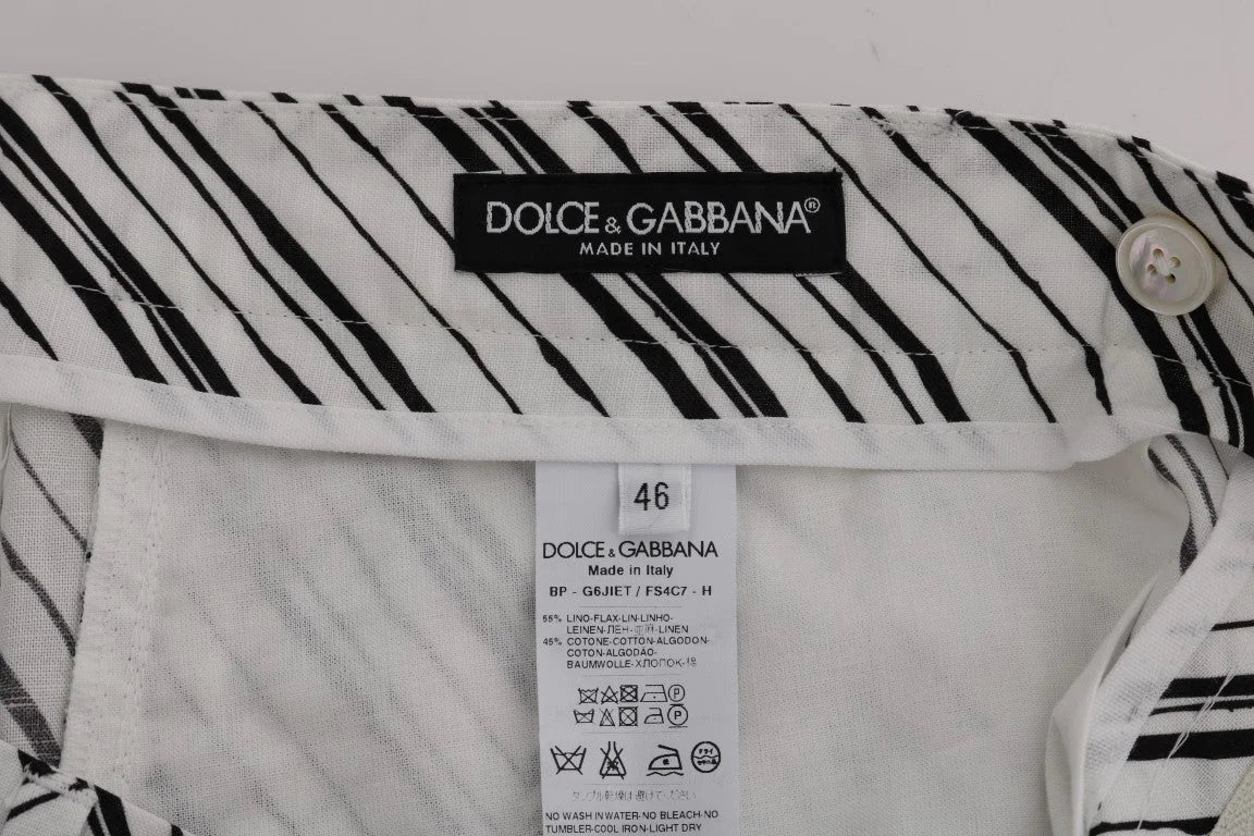 Dolce & Gabbana White Black Striped Casual Shorts - Short Trousers