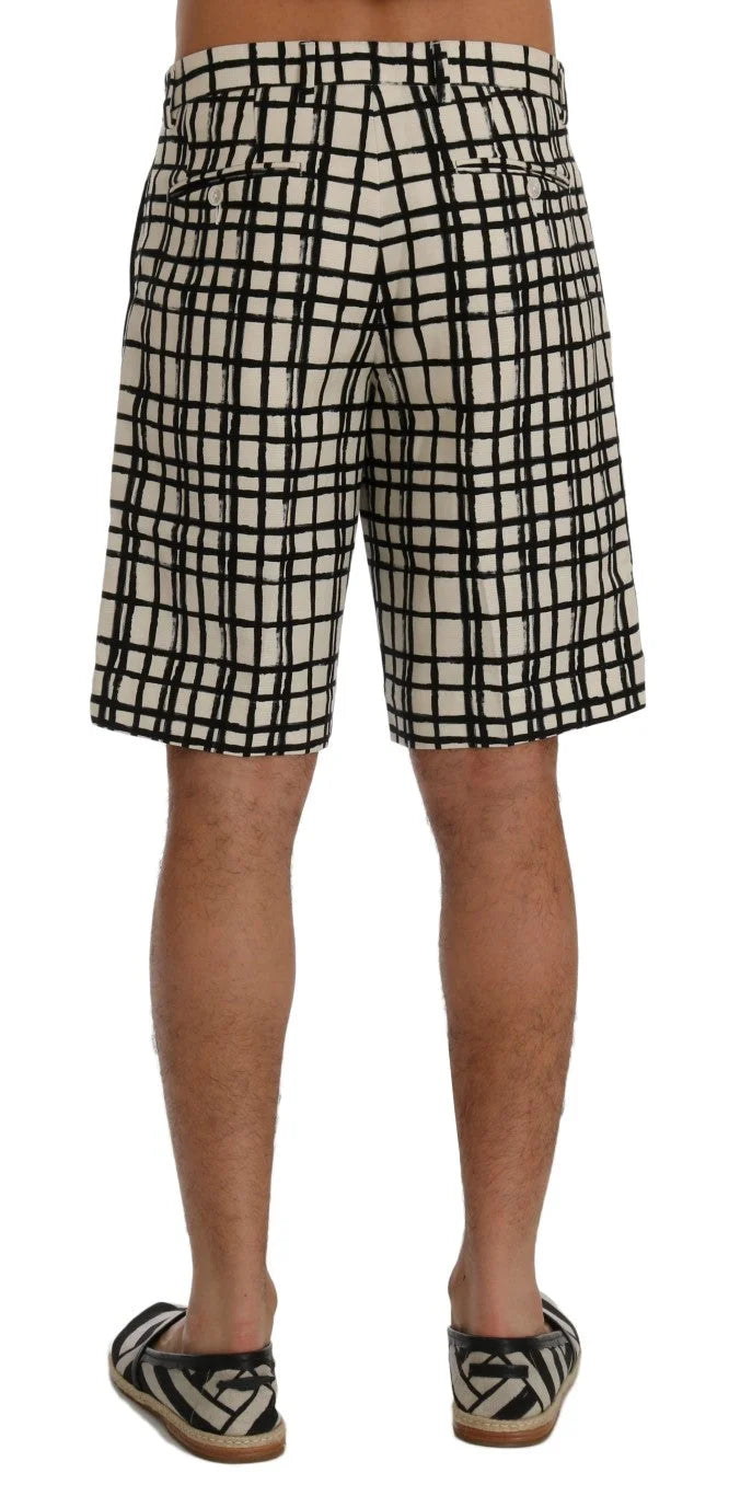 Dolce & Gabbana White Black Striped Casual Shorts - Short Trousers