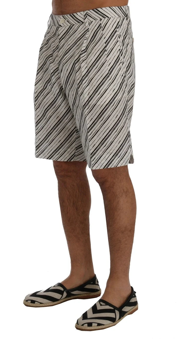 Dolce & Gabbana White Black Striped Casual Shorts - Short Trousers
