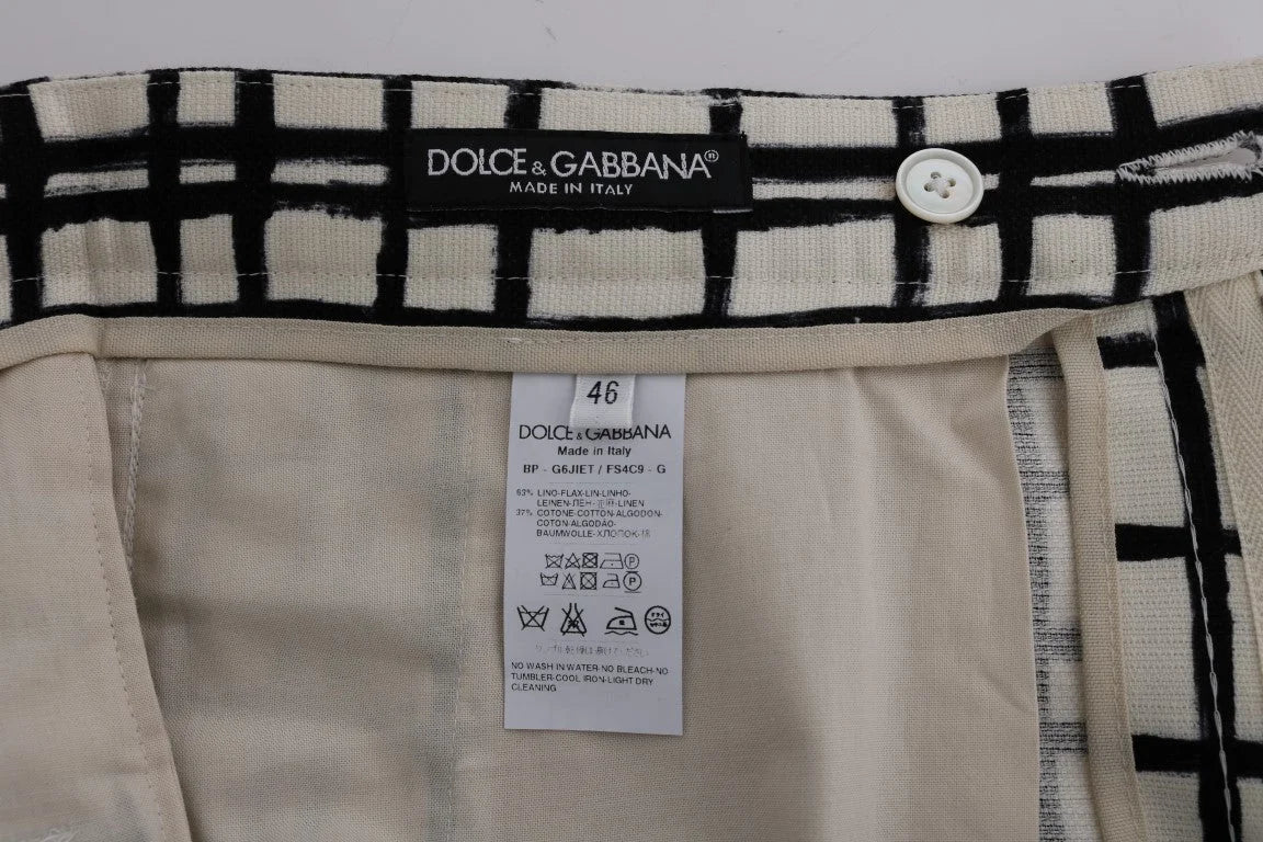 Dolce & Gabbana White Black Striped Casual Shorts - Short Trousers